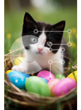 Σετ των 2 Intra Συλλεκτικό Ξύλινο Παζλ Plywood  4mm - Περίεργο γατάκι με τα πασχαλινά αυγά στο γρασίδι Σε Ξύλινο Κουτί - Διαστάσεις: 10x10 cm – 25 κομμάτια