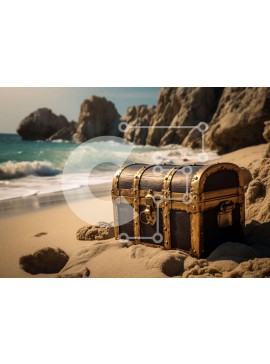 Intra Συλλεκτικό Ξύλινο Παζλ Plywood  4mm - Ξύλινο σεντούκι θησαυρού στην αμμώδη παραλία Σε Ξύλινο Κουτί - Διαστάσεις: 10x10 cm – 25 κομμάτια