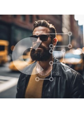 Intra Συλλεκτικό Ξύλινο Παζλ Plywood  4mm - Άνδρας στην Urban Street με γένια και γυαλιά ηλίου Σε Ξύλινο Κουτί - Διαστάσεις Puzzle: 10x10 cm – 25 κομμάτια