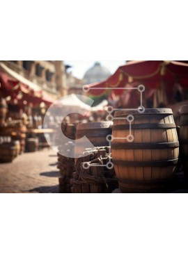 Intra Συλλεκτικό Ξύλινο Παζλ Plywood  4mm - Street Market με ξύλινα βαρέλια και σκηνές Σε Ξύλινο Κουτί - Διαστάσεις: 10x10 cm – 25 κομμάτια