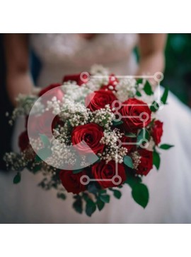 Σετ των 2 Intra Συλλεκτικό Ξύλινο Παζλ Plywood  4mm - Νύφη που κρατά μπουκέτο με κόκκινα τριαντάφυλλα και την αναπνοή του μωρού Σε Ξύλινο Κουτί - Διαστάσεις: 10x10 cm – 25 κομμάτια