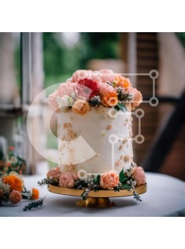 Σετ των 2 Intra Συλλεκτικό Ξύλινο Παζλ Plywood  4mm - Λευκό κέικ με λουλούδια ροδάκινου και πορτοκαλιού Σε Ξύλινο Κουτί - Διαστάσεις: 10x10 cm – 25 κομμάτια