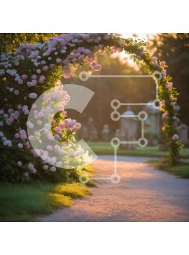 Intra Συλλεκτικό Ξύλινο Παζλ Plywood  4mm - Γαλήνια αψίδα με ροζ τριαντάφυλλα και δέντρα Σε Ξύλινο Κουτί - Διαστάσεις: 10x10 cm – 25 κομμάτια