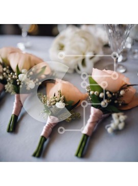 Σετ των 2 Intra Συλλεκτικό Ξύλινο Παζλ Plywood  4mm - Ροδάκινο τριαντάφυλλο μπουτονιέρες στο τραπέζι Σε Ξύλινο Κουτί - Διαστάσεις: 10x10 cm – 25 κομμάτια