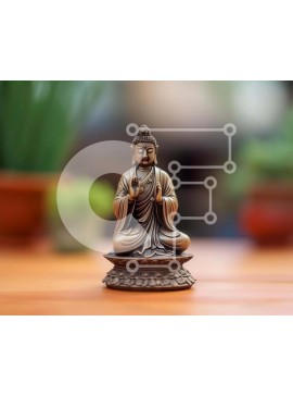 Intra Συλλεκτικό Ξύλινο Παζλ Plywood  4mm - Άγαλμα του Βούδα σε ξύλινο τραπέζι δίπλα σε φυτά σε γλάστρες Σε Ξύλινο Κουτί - Διαστάσεις Puzzle: 10x10 cm – 25 κομμάτια