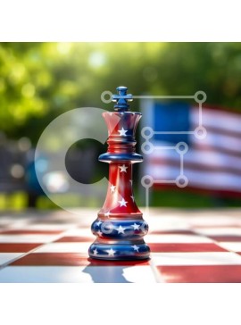 Intra Συλλεκτικό Ξύλινο Παζλ Plywood  4mm - Κόκκινο, λευκό και μπλε σκάκι με αμερικανική σημαία Σε Ξύλινο Κουτί - Διαστάσεις Puzzle: 10x10 cm – 25 κομμάτια