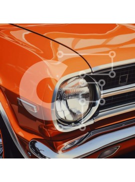 Intra Συλλεκτικό Ξύλινο Παζλ Plywood  4mm - Κοντινό πλάνο ενός κλασικού πορτοκαλί αυτοκινήτου με προβολείς και μάσκα Σε Ξύλινο Κουτί - Διαστάσεις Puzzle: 10x10 cm – 25 κομμάτια