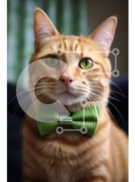 Σετ των 2 Intra Συλλεκτικό Ξύλινο Παζλ Plywood  4mm - Πορτοκαλί τιγρέ γάτα με πράσινο παπιγιόν Σε Ξύλινο Κουτί - Διαστάσεις: 10x10 cm – 25 κομμάτια