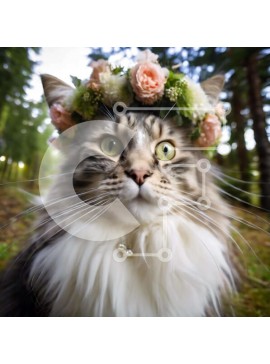 Intra Συλλεκτικό Ξύλινο Παζλ Plywood  4mm - Γάτα που φορά κορώνα λουλουδιών Σε Ξύλινο Κουτί - Διαστάσεις: 10x10 cm – 25 κομμάτια