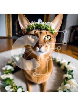 Intra Συλλεκτικό Ξύλινο Παζλ Plywood  4mm - Καφέ γάτα με λουλουδάτο στεφάνι Σε Ξύλινο Κουτί - Διαστάσεις: 10x10 cm – 25 κομμάτια