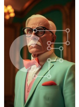 Intra Συλλεκτικό Ξύλινο Παζλ Plywood  4mm - Ηλικιωμένος με μαύρισμα και μπλε ενδυμασία με γυαλιά και κόκκινο παπιγιόν Σε Ξύλινο Κουτί - Διαστάσεις Puzzle: 10x10 cm – 25 κομμάτια