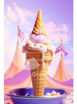 Σετ των 2 Intra Συλλεκτικό Ξύλινο Παζλ Plywood  4mm - Πολύχρωμο χωνάκι παγωτού μπροστά από σκηνές τσίρκου Σε Ξύλινο Κουτί - Διαστάσεις: 10x10 cm – 25 κομμάτια