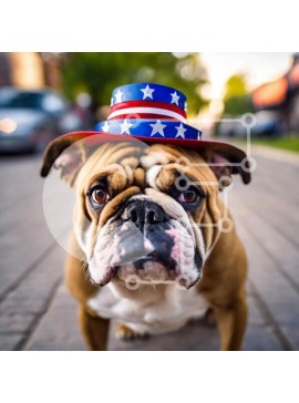 Intra Συλλεκτικό Ξύλινο Παζλ Plywood  4mm - Μπουλντόγκ με καπέλο αμερικανικής σημαίας Σε Ξύλινο Κουτί - Διαστάσεις: 10x10 cm – 25 κομμάτια