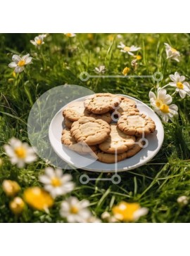 Σετ των 2 Intra Συλλεκτικό Ξύλινο Παζλ Plywood  4mm - Πιάτο με μπισκότα σε μαργαρίτες σε ένα χορταριασμένο χωράφι Σε Ξύλινο Κουτί - Διαστάσεις: 10x10 cm – 25 κομμάτια