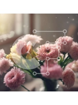 Intra Συλλεκτικό Ξύλινο Παζλ Plywood  4mm - Βάζο με ροζ και κίτρινα λουλούδια μπροστά από ένα ανοιχτό παράθυρο Σε Ξύλινο Κουτί - Διαστάσεις: 10x10 cm – 25 κομμάτια