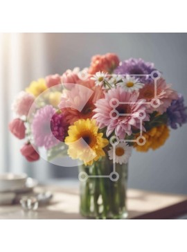 Σετ των 2 Intra Συλλεκτικό Ξύλινο Παζλ Plywood  4mm - Πολύχρωμη ανθοσυνθέσεις σε γυάλινο βάζο στο τραπέζι Σε Ξύλινο Κουτί - Διαστάσεις: 10x10 cm – 25 κομμάτια