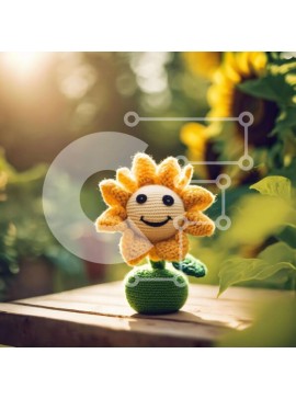 Intra Συλλεκτικό Ξύλινο Παζλ Plywood  4mm - Παιχνίδι ηλίανθου με κροσέ σε σκηνικό της φύσης Σε Ξύλινο Κουτί - Διαστάσεις: 10x10 cm – 25 κομμάτια