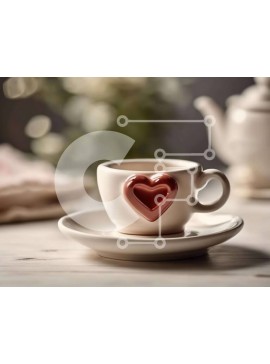 Σετ των 2 Intra Συλλεκτικό Ξύλινο Παζλ Plywood  4mm - Λευκό φλιτζάνι καφέ με σχέδιο σε σχήμα καρδιάς Σε Ξύλινο Κουτί - Διαστάσεις: 10x10 cm – 25 κομμάτια