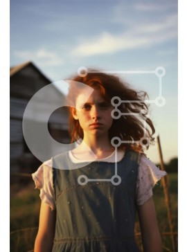 Intra Συλλεκτικό Ξύλινο Παζλ Plywood  4mm - Νεαρό κορίτσι που στέκεται μπροστά από την παλιά σιταποθήκη Σε Ξύλινο Κουτί - Διαστάσεις Puzzle: 10x10 cm – 25 κομμάτια