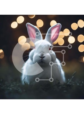 Intra Συλλεκτικό Ξύλινο Παζλ Plywood  4mm - Λευκό κουνέλι στο γρασίδι με τα φώτα Σε Ξύλινο Κουτί - Διαστάσεις: 10x10 cm – 25 κομμάτια