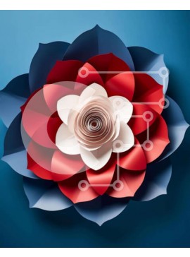 Intra Συλλεκτικό Ξύλινο Παζλ Plywood  4mm - Λουλούδι από χαρτί κόκκινο, λευκό και μπλε Σε Ξύλινο Κουτί - Διαστάσεις Puzzle: 10x10 cm – 25 κομμάτια