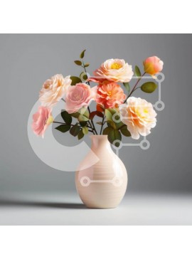 Σετ των 2 Intra Συλλεκτικό Ξύλινο Παζλ Plywood  4mm - Λευκό βάζο με ροζ και ροδακινί τριαντάφυλλα Σε Ξύλινο Κουτί - Διαστάσεις: 10x10 cm – 25 κομμάτια