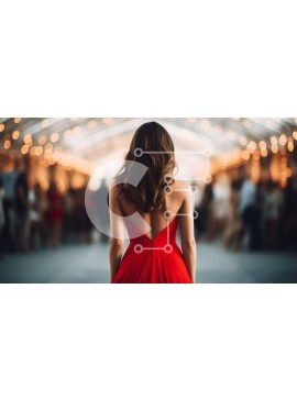 Intra Συλλεκτικό Ξύλινο Παζλ Plywood  4mm - Γυναίκα με κόκκινο φόρεμα που περπατά μέσα από ένα πλήθος Σε Ξύλινο Κουτί - Διαστάσεις Puzzle: 10x10 cm – 25 κομμάτια