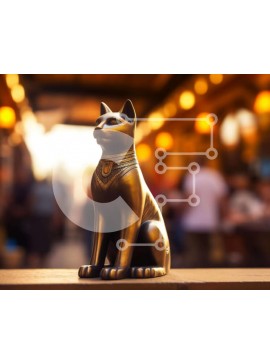 Intra Συλλεκτικό Ξύλινο Παζλ Plywood  4mm - Χρυσό άγαλμα γάτας σε εκδήλωση με ανθρώπους κοντά Σε Ξύλινο Κουτί - Διαστάσεις Puzzle: 10x10 cm – 25 κομμάτια