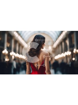 Intra Συλλεκτικό Ξύλινο Παζλ Plywood  4mm - Γυναίκα με κόκκινο φόρεμα που περπατά στον εσωτερικό χώρο Σε Ξύλινο Κουτί - Διαστάσεις Puzzle: 10x10 cm – 25 κομμάτια