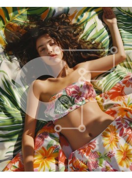 Intra Συλλεκτικό Ξύλινο Παζλ Plywood  4mm - Γυναίκα σε φλοράλ στάμπα κουβέρτα με διάσπαρτα λουλούδια Σε Ξύλινο Κουτί - Διαστάσεις Puzzle: 10x10 cm – 25 κομμάτια