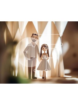 Intra Συλλεκτικό Ξύλινο Παζλ Plywood  4mm - Χάρτινο ζεύγος σε λευκή ενδυμασία Σε Ξύλινο Κουτί - Διαστάσεις Puzzle: 10x10 cm – 25 κομμάτια