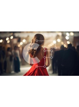 Σετ των 2 Intra Συλλεκτικό Ξύλινο Παζλ Plywood  4mm - Κομψή γυναίκα με κόκκινο φόρεμα που περπατά με ανθρώπους γύρω της Σε Ξύλινο Κουτί - Διαστάσεις: 10x10 cm – 25 κομμάτια