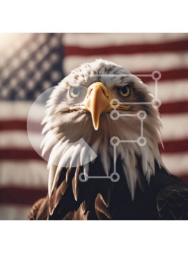 Intra Συλλεκτικό Ξύλινο Παζλ Plywood  4mm - Κοντινό πλάνο φαλακρός αετός με αμερικανική σημαία Σε Ξύλινο Κουτί - Διαστάσεις: 10x10 cm – 25 κομμάτια