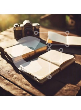 Intra Συλλεκτικό Ξύλινο Παζλ Plywood  4mm - Ανοίξτε Βιβλίο, Κάμερα και Σημειωματάρια στο τραπέζι Σε Ξύλινο Κουτί - Διαστάσεις Puzzle: 10x10 cm – 25 κομμάτια