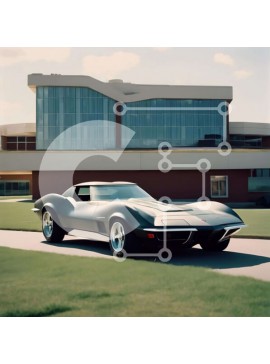 Intra Συλλεκτικό Ξύλινο Παζλ Plywood  4mm - Κλασικό μαύρο σπορ αυτοκίνητο παρκαρισμένο μπροστά σε εντυπωσιακό κτίριο Σε Ξύλινο Κουτί - Διαστάσεις Puzzle: 10x10 cm – 25 κομμάτια