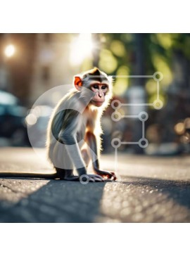 Intra Συλλεκτικό Ξύλινο Παζλ Plywood  4mm - Περίεργος πίθηκος σε αστικό περιβάλλον Σε Ξύλινο Κουτί - Διαστάσεις: 10x10 cm – 25 κομμάτια