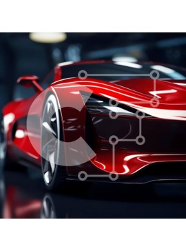 Intra Συλλεκτικό Ξύλινο Παζλ Plywood  4mm - Φουτουριστικό κόκκινο σπορ αυτοκίνητο σε κλειστό χώρο Σε Ξύλινο Κουτί - Διαστάσεις Puzzle: 10x10 cm – 25 κομμάτια