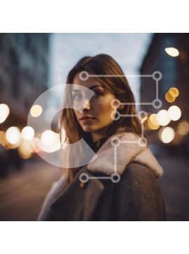 Intra Συλλεκτικό Ξύλινο Παζλ Plywood  4mm - Νεαρή γυναίκα στην πόλη τη νύχτα με θολό φόντο και φώτα Σε Ξύλινο Κουτί - Διαστάσεις Puzzle: 10x10 cm – 25 κομμάτια