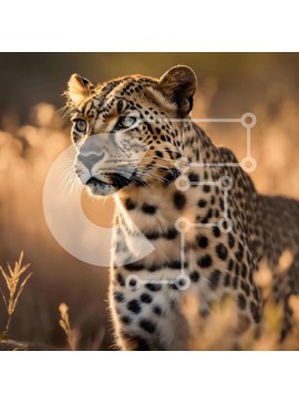 Intra Συλλεκτικό Ξύλινο Παζλ Plywood  4mm - Λεοπάρδαλη στο ψηλό γρασίδι που κοιτάζει μακριά Σε Ξύλινο Κουτί - Διαστάσεις: 10x10 cm – 25 κομμάτια