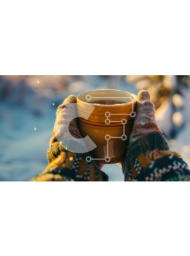 Intra Συλλεκτικό Ξύλινο Παζλ Plywood  4mm - Άτομο με κίτρινο φλιτζάνι σε χιονισμένο περιβάλλον Σε Ξύλινο Κουτί - Διαστάσεις Puzzle: 10x10 cm – 25 κομμάτια