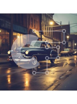 Intra Συλλεκτικό Ξύλινο Παζλ Plywood  4mm - Εκλεκτής ποιότητας αυτοκίνητο οδήγηση στην οδό Rainy City τη νύχτα Σε Ξύλινο Κουτί - Διαστάσεις Puzzle: 10x10 cm – 25 κομμάτια