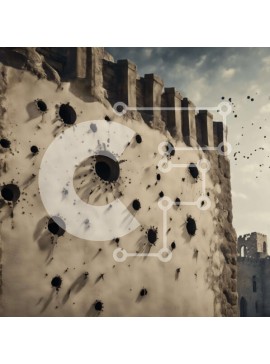 Intra Συλλεκτικό Ξύλινο Παζλ Plywood  4mm - Τοίχος του Κάστρου με τρύπες από σφαίρες και πουλιά που πετούν Σε Ξύλινο Κουτί - Διαστάσεις Puzzle: 10x10 cm – 25 κομμάτια