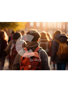 Intra Συλλεκτικό Ξύλινο Παζλ Plywood  4mm - Ομάδα μαθητών που περπατούν με σακίδια Σε Ξύλινο Κουτί - Διαστάσεις Puzzle: 10x10 cm – 25 κομμάτια