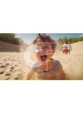 Intra Συλλεκτικό Ξύλινο Παζλ Plywood  4mm - Νεαρό αγόρι που παίζει στην άμμο με φίλους και οικογένεια Σε Ξύλινο Κουτί - Διαστάσεις Puzzle: 10x10 cm – 25 κομμάτια