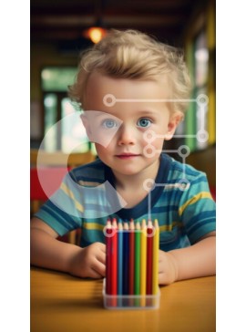 Intra Συλλεκτικό Ξύλινο Παζλ Plywood  4mm - Νεαρό αγόρι με χρωματιστά μολύβια Σε Ξύλινο Κουτί - Διαστάσεις Puzzle: 10x10 cm – 25 κομμάτια