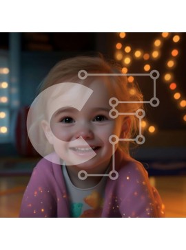 Intra Συλλεκτικό Ξύλινο Παζλ Plywood  4mm - Νεαρό κορίτσι που κάθεται που περιβάλλεται από φώτα και διακοσμήσεις διακοπών Σε Ξύλινο Κουτί - Διαστάσεις Puzzle: 10x10 cm – 25 κομμάτια