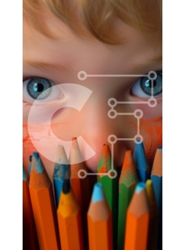 Intra Συλλεκτικό Ξύλινο Παζλ Plywood  4mm - Μικρό παιδί με πολύχρωμα μολύβια Σε Ξύλινο Κουτί - Διαστάσεις Puzzle: 10x10 cm – 25 κομμάτια