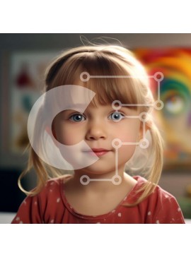 Intra Συλλεκτικό Ξύλινο Παζλ Plywood  4mm - Νεαρό κορίτσι με μπλε μάτια μπροστά από φόντο με θέμα την τέχνη Σε Ξύλινο Κουτί - Διαστάσεις Puzzle: 10x10 cm – 25 κομμάτια