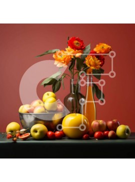 Σετ των 2 Intra Συλλεκτικό Ξύλινο Παζλ Plywood  4mm - Πολύχρωμα φρούτα και λουλούδια στο τραπέζι Σε Ξύλινο Κουτί - Διαστάσεις: 10x10 cm – 25 κομμάτια