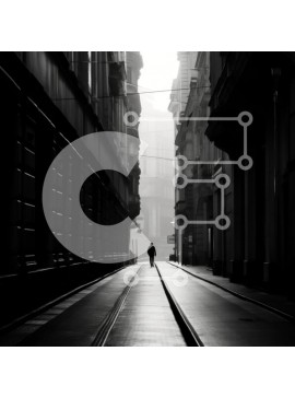 Intra Συλλεκτικό Ξύλινο Παζλ Plywood  4mm - Άτομο που περπατά στο σκοτεινό δρομάκι με τα κτίρια και τη γραμμή τρένου Σε Ξύλινο Κουτί - Διαστάσεις Puzzle: 10x10 cm – 25 κομμάτια